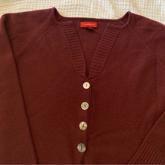 Sundance wool burgundy cardigan button up sweater size medium - Picture 2 of 7